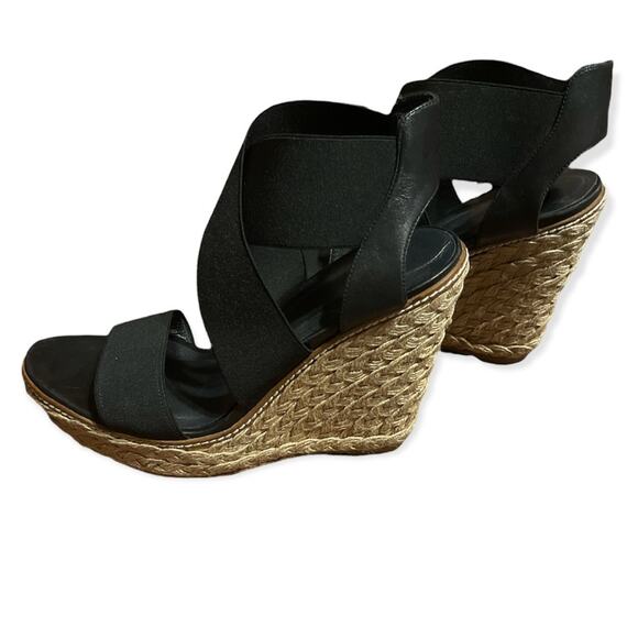 Stuart Weitzman Espadrille Strech Criss Cross Strap Wedges Sz 11 black